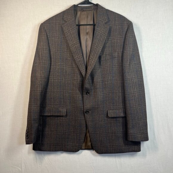 Lauren Ralph Lauren Blazer Mens 44R Brown Blue Plaid Wool Sport Coat Jacket - Picture 1 of 16